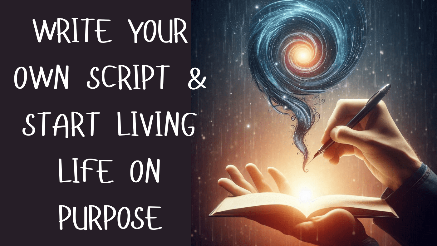 Person writing in a glowing notebook as magical energy swirls from pen, symbolizing personal growth and writing your own life story.